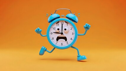 Panicked Alarm Clock Character Running Late for Deadline Concept