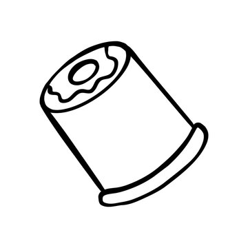 Vector hand drawn coffee capsule on white background. Simple black and white doodle espresso pod illustration for cafe packaging, menu icon, sticker, branding and modern coffee machine design.