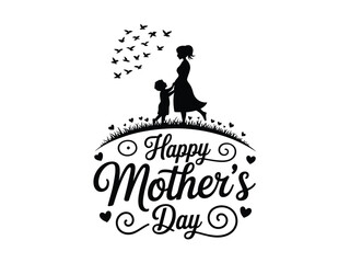A heartwarming illustration of a mother and child celebrating Mother's Day with a beautiful silhouette design