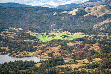 Mount Tamalpais and Lake Lagunitas View with Golf Course in Marin County, California