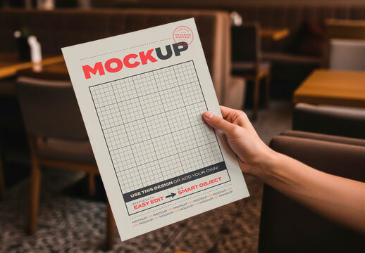 Hand Holding Menu Page Mockup