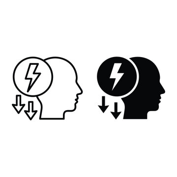Mental health icon showing human head with lightning bolt and downward arrows