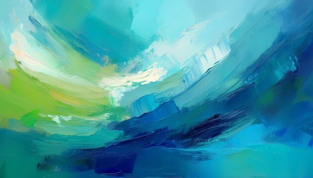 abstract painting with brushstrokes blended blues greens and aquamarine hues