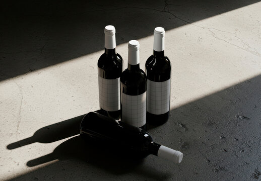 Three Wine Labels Mockup Sunlight