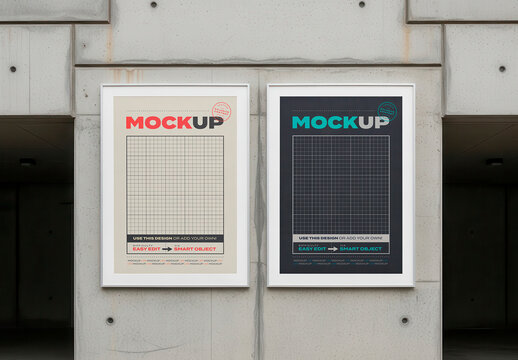 Two Poster Frame Mockups on Concrete Wall