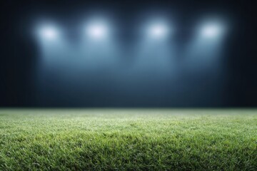 Obraz premium Green football field under bright stadium lights at night