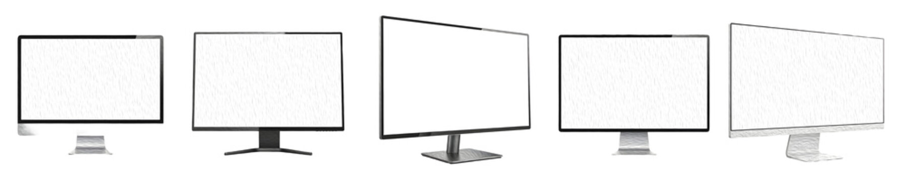 the best set collection of the  LED screen LCD display black bezel white screen blank display isolated on white background PNG file,.,.