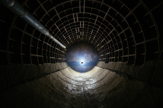 Underground tubing tunnel. Bunker, or subway tunnel construction