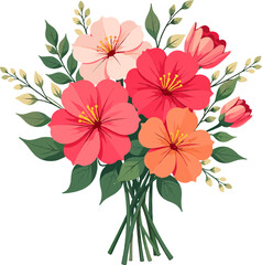 Soft coral and pink floral bouquet with wildflowers, delicate spring garden arrangement