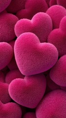 Fototapeta premium Deep pink fluffy heart shapes create a bold love texture, ideal for holiday promotions, posters, and social media designs.