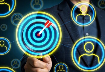 Fototapeta premium Businessperson holding target with arrow symbolizing goals and strategy planning for success