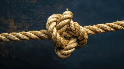 Fototapeta premium Close-up of a thick rope tied in a complicated knot. A rope with a coarse texture.