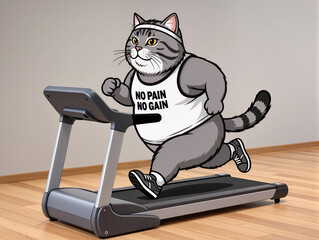 cat on treadmill,no pain, no gain