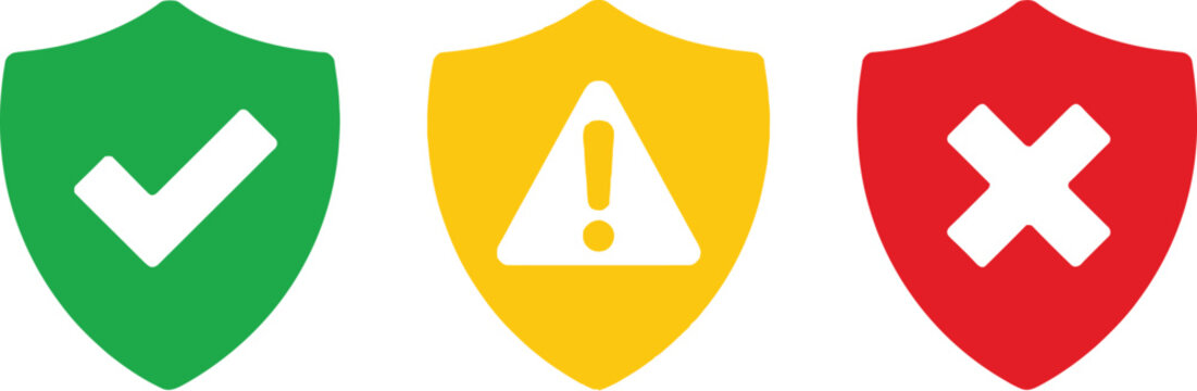 A set of shield icons representing security and warning levels online