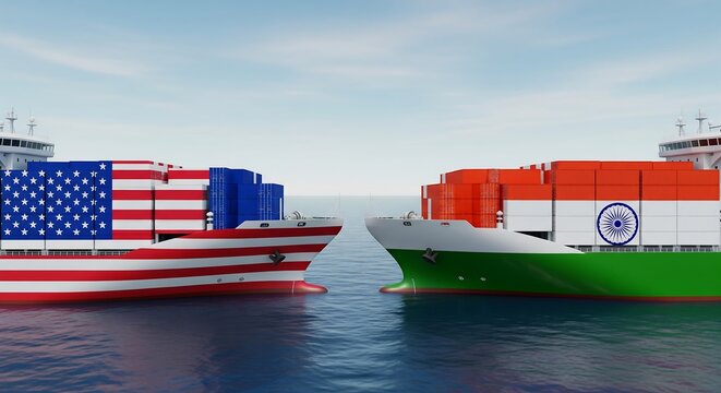 International trade between USA and India with cargo ships