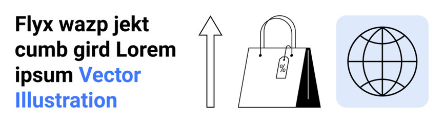 Fototapeta premium E-commerce, global business, online shopping, growth trends, retail, international trade. Shopping bag, upward arrow globe. E-commerce and global business conceptual