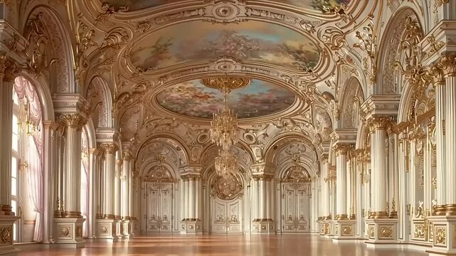 Ornate Baroque Hall with Columns and Ceiling.