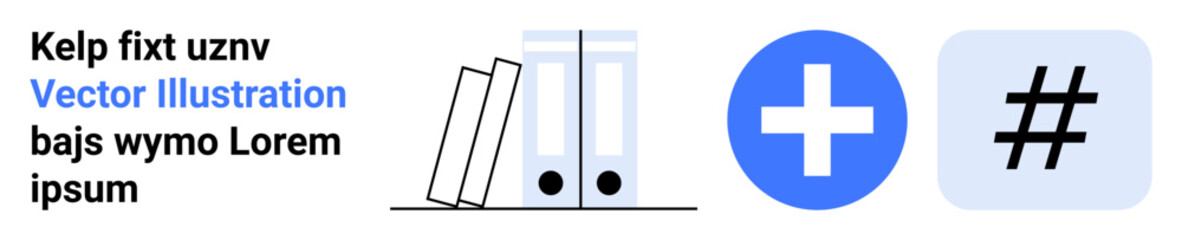 Obraz premium Books vertically aligned on a shelf, blue plus sign, and metadata tag icon highlight organization and connection. Ideal for education, productivity, teamwork, planning, creativity, data simple