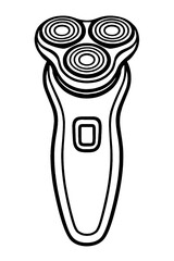 Electric Shaver Vector Illustration - Modern Rotary Razor for Men's Grooming and Personal Care, Black and White Line Art Icon Isolated on White Background