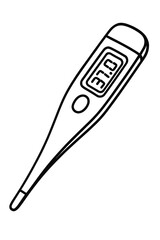Digital Thermometer Vector Icon - Modern Medical Equipment Illustration for Healthcare, Fever Tracking, and Wellness. Black and White Line Art Symbol of a Clinical Thermometer.