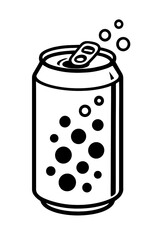 Fizzy Soda Can Vector Icon with Bubbles - Minimalist Line Art Illustration for Soft Drinks, Carbonated Beverages, Refreshments, Vending Machines, and Fast Food Pairings