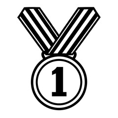 First Place Gold Medal Vector Icon - Bold Number One Award Illustration for Sports, Academic Excellence, and Corporate Success. Modern Black and White Line Art Symbol of a Champion.