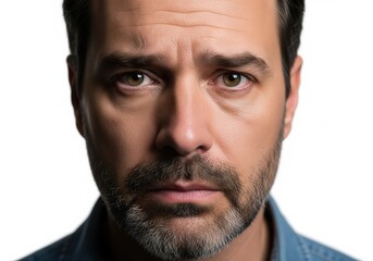 Obraz premium Intense Studio Portrait Of A Bearded Middle Aged Man With Serious Gaze And Neutral Background