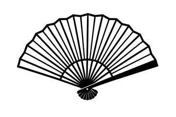 Folding Hand Fan Vector Illustration - Traditional Oriental Accessory for Cooling, Fashion and Cultural Dance, Black and White Line Art Isolated on White