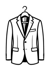 Formal Suit Jacket on Hanger Vector Icon - Professional Business Attire for Men, Corporate Dress Code, Formalwear Fashion, and Wardrobe Styling Graphic Design.