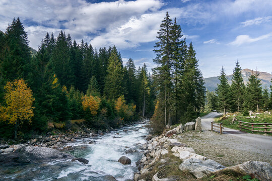 Krimml Waterfall in Austria. Located near Tyrol, and also known as Krimmler Wasserf&auml;lle, they are the biggest waterfall in Europe, with a length of 380 meters.