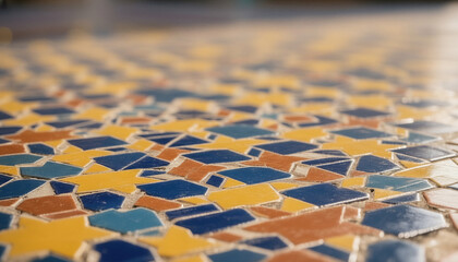 Obraz premium Geometric mosaic tiles in cobalt blue and mustard yellow