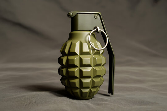 Green Fragmentation Grenade with Metal Pin on Dark Background