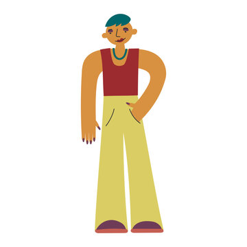 Feminine man with makeup in minimal flat style. Self-expression, individuality, confidence and modern gender identity concept.