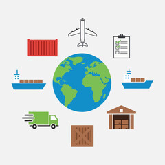 Fototapeta premium Global Logistics and Transportation Icons Around Earth.