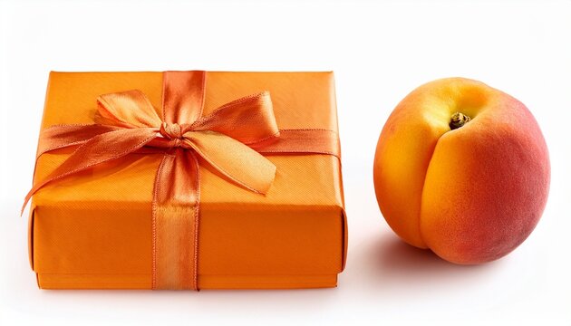 orange peach gift box with gift ribbon isolated on white background used for birthdays celebration parties events etc