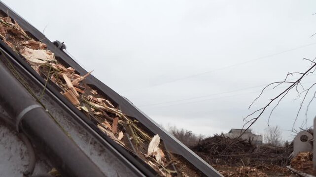 A wood chipper shreds wood into one pile. Branches and wood received at the composting station are crushed on a crusher to a fine fraction.