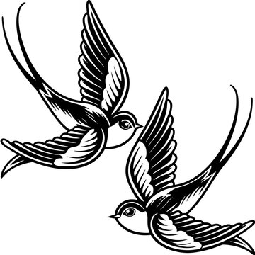 Two birds fly in a clear sky during the day, showing their wings in motion and emphasizing their natural grace and freedom Generative AI