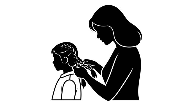 Woman styling a child's hair.