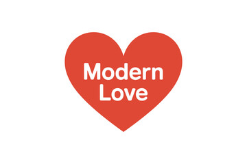 Bright red heart shape graphic communicates the concept of modern love.