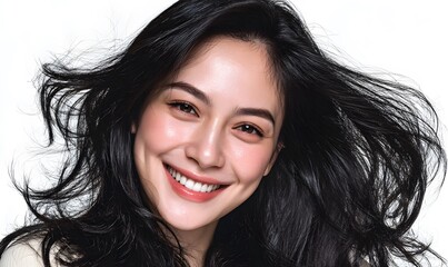 Smiling Asian woman with long black hair.