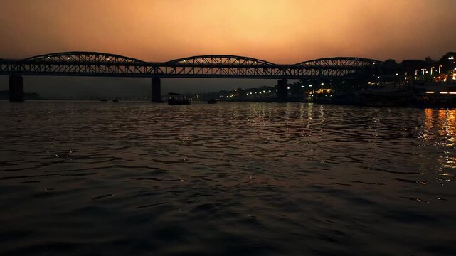 A beautiful evening view of the rajghat bridge over the river ganga in varanasi | Namo ghat | varanasi evening