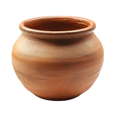 Ancient clay jar with weathered texture and rustic brown finish, isolated on transparent background
