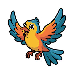 Fototapeta premium A colorful cartoon bird with vibrant feathers and wings spread wide