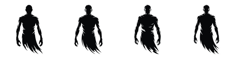 Fototapeta premium Scary Revenant Ghost Silhouette Set - Horror Male Phantom Spirit Vectors for Halloween and Dark Fantasy Design - Eerie Supernatural Undead Apparition Clipart