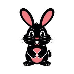 Fototapeta premium A cute cartoon black rabbit with pink ears and belly sitting on a white background
