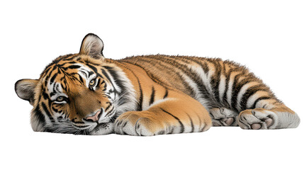 Obraz premium Tiger lying down isolated on transparent background