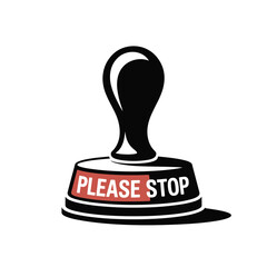 A graphic illustration of a rubber stamp with the words 'Please Stop' is shown.