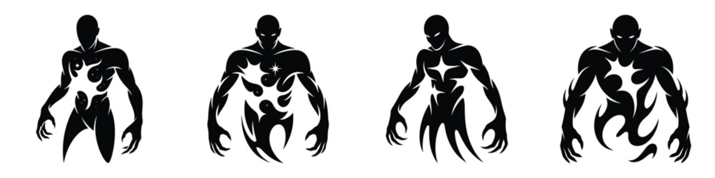 Astral Devourer Horror Silhouette Vector Set - Ethereal Ghostly Shadow Demons with Cosmic Nebula Patterns, Spooky Spirit Entities for Halloween and Dark Fantasy Design