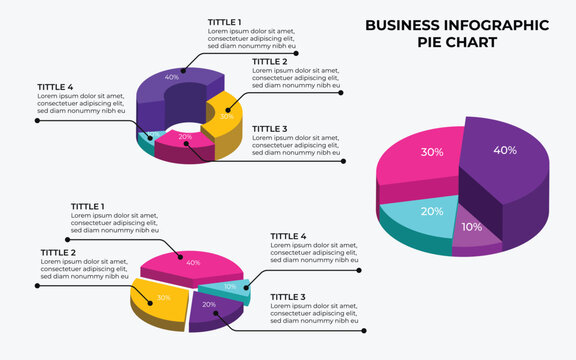 3D Business Infographic Pie Chart with Colorful Segments and Labels for Data Analysis