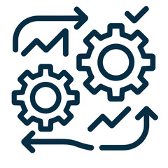 Gears and graphs flow around each other showing process improvement.